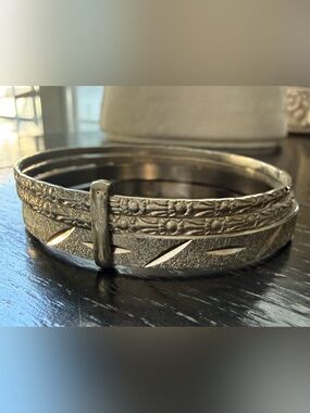 Vintage Hinged Floral and Textured Bangle Bracelets